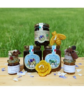 CESTO AL MIELE, MIELITO, FRUTTA SECCA, CANDELA E SAPONE - 5 PZ.